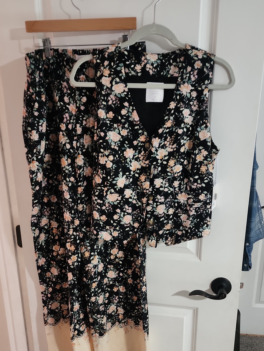 LC Lauren Conrad Black Floral Wide-Leg Pants & Vest Set